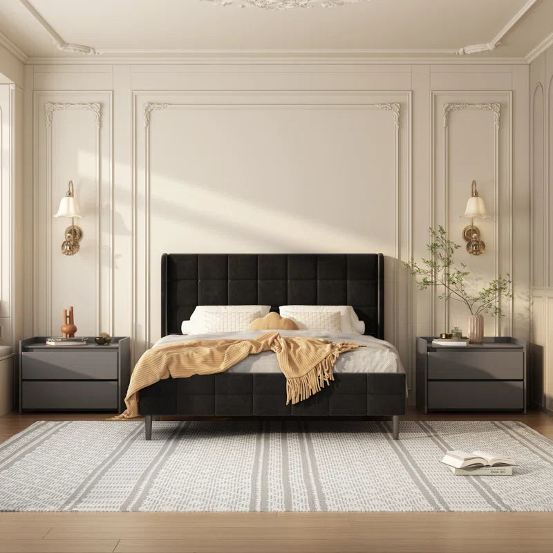 Soley Upholstered Wingback Bed