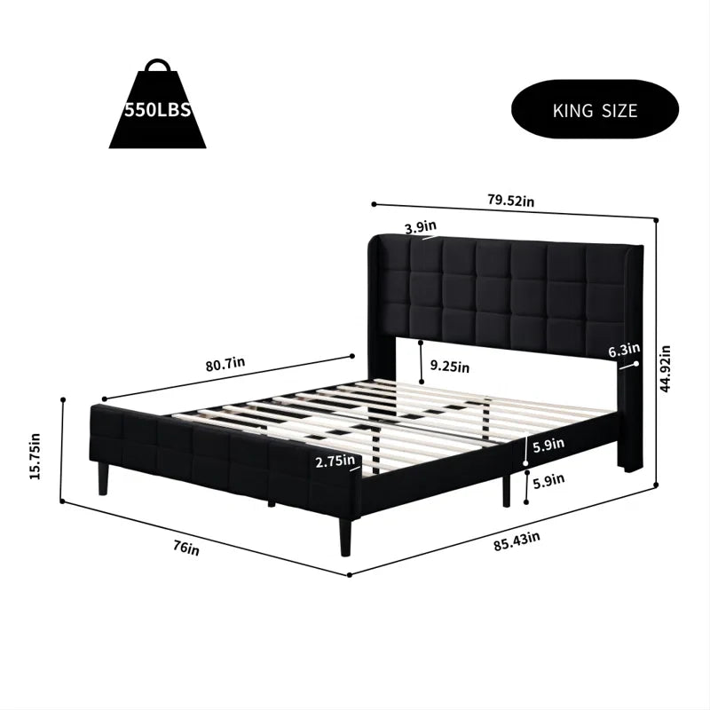 Soley Upholstered Wingback Bed