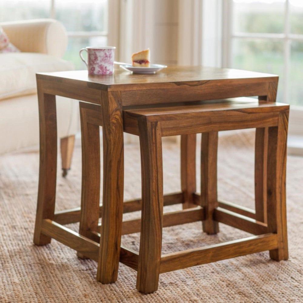 Solid Sheesham Wood Nested Tables In Honey Finish
