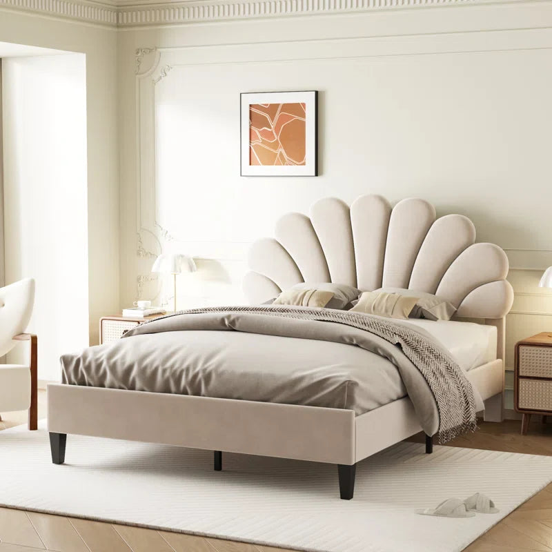 Tayveion Upholstered Platform Bed with Floral Velvet Headboard