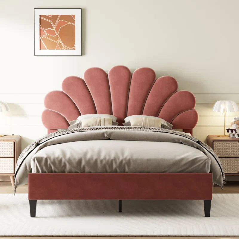 Tayveion Upholstered Platform Bed with Floral Velvet Headboard