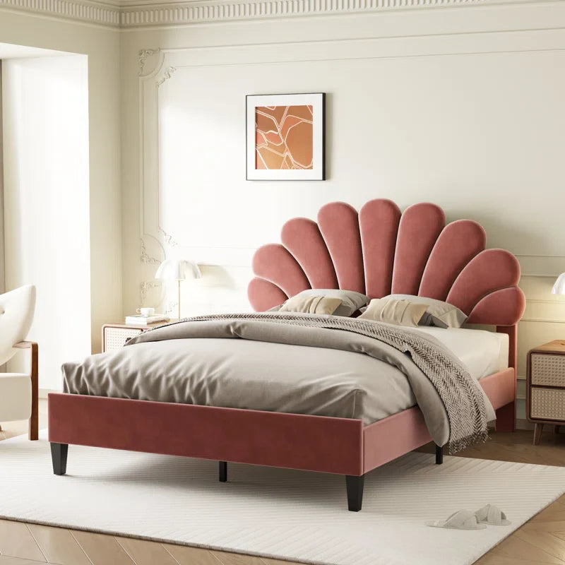 Tayveion Upholstered Platform Bed with Floral Velvet Headboard