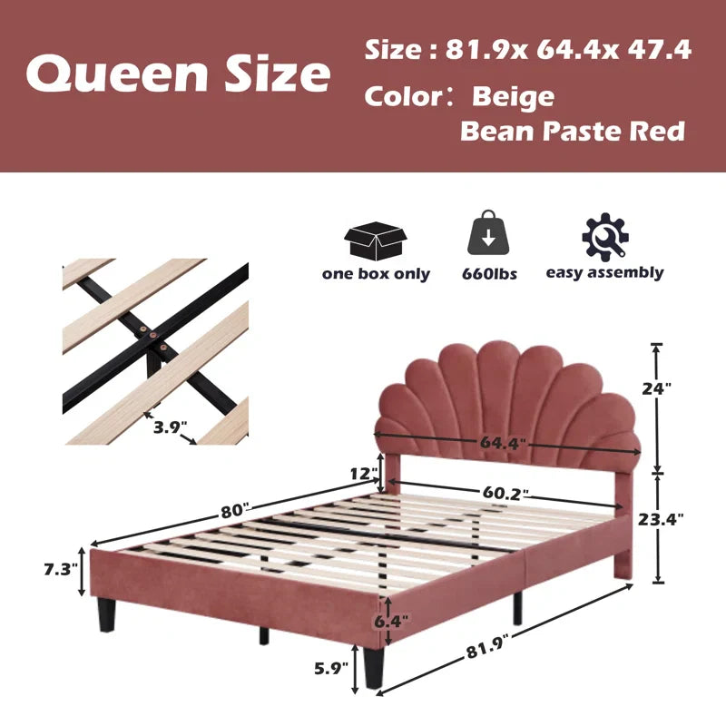 Tayveion Upholstered Platform Bed with Floral Velvet Headboard