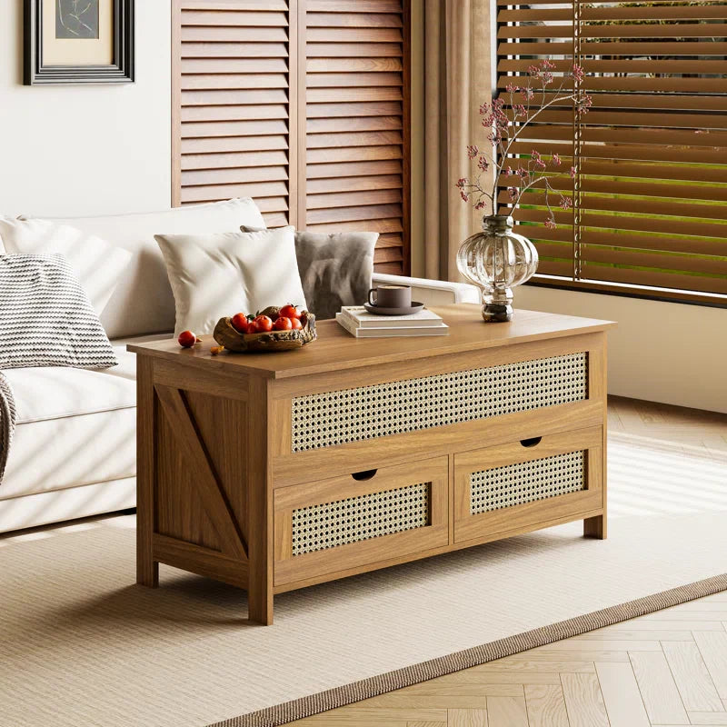 Wood Lift Top Coffee Table with 2 Drawers for living room