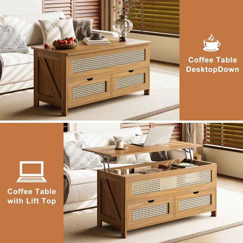 Wood Lift Top Coffee Table with 2 Drawers for living room