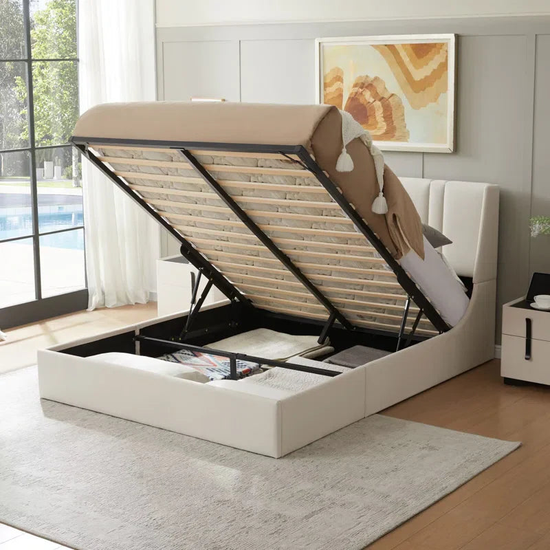 Upholstered Gas Lift Storage Bed Frame, Wingback Design, Spacious Under-Bed Storage, Sturdy Metal Frame, Easy Assembly, Ideal for Modern Bedrooms