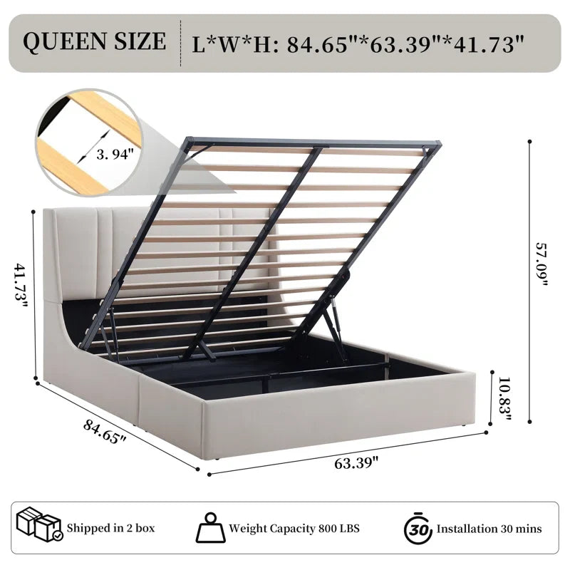Upholstered Gas Lift Storage Bed Frame, Wingback Design, Spacious Under-Bed Storage, Sturdy Metal Frame, Easy Assembly, Ideal for Modern Bedrooms