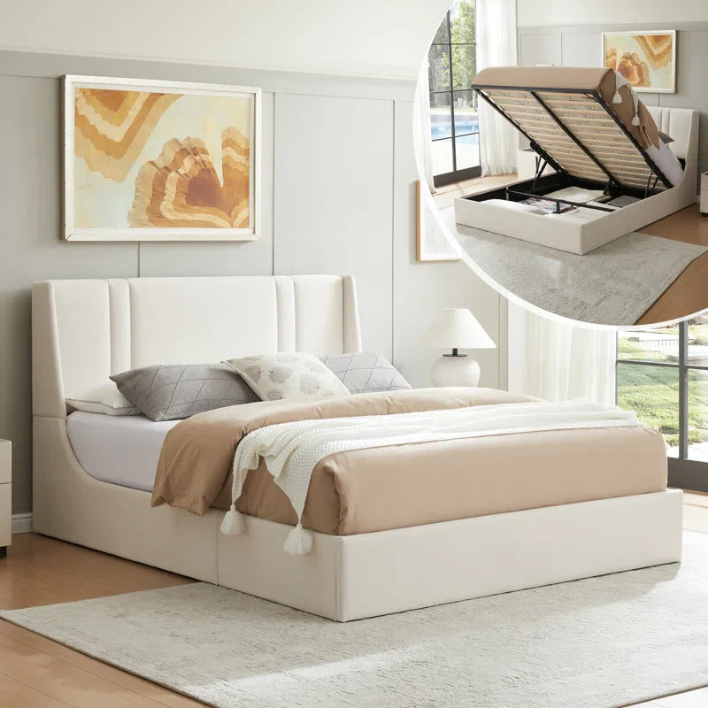 Upholstered Gas Lift Storage Bed Frame, Wingback Design, Spacious Under-Bed Storage, Sturdy Metal Frame, Easy Assembly, Ideal for Modern Bedrooms