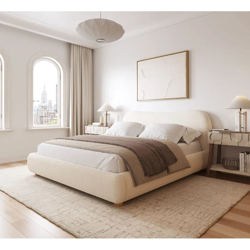 Upholstered Oliver Bed with Curved Headboard, Performance fabric, Heshimu