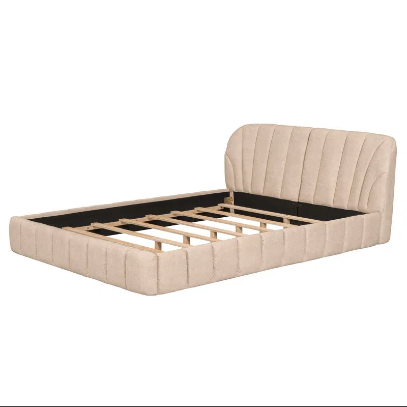Upholstered Platform Bed with Thick Fabric, Polyester