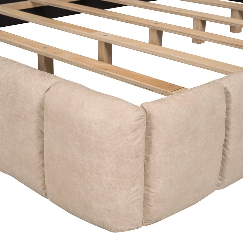 Upholstered Platform Bed with Thick Fabric, Polyester