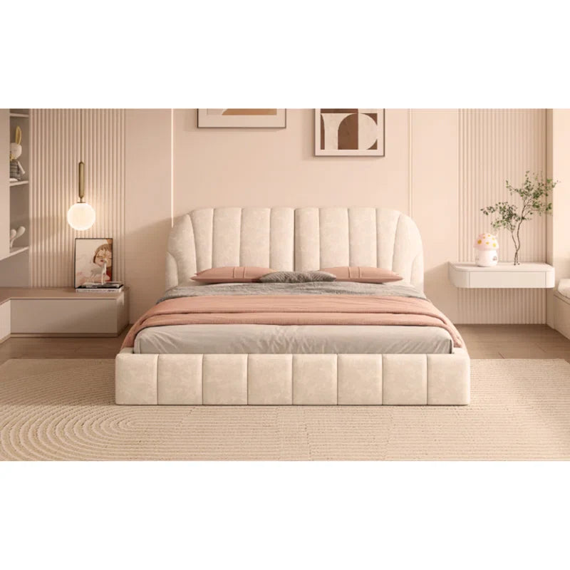 Upholstered Platform Bed with Thick Fabric, Polyester