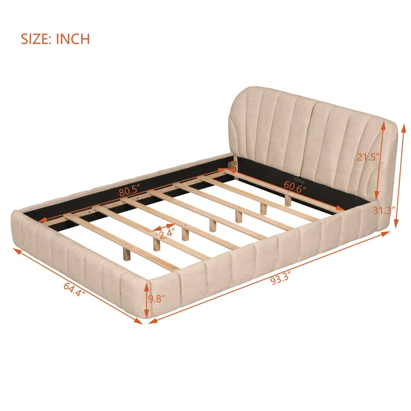 Upholstered Platform Bed with Thick Fabric, Polyester