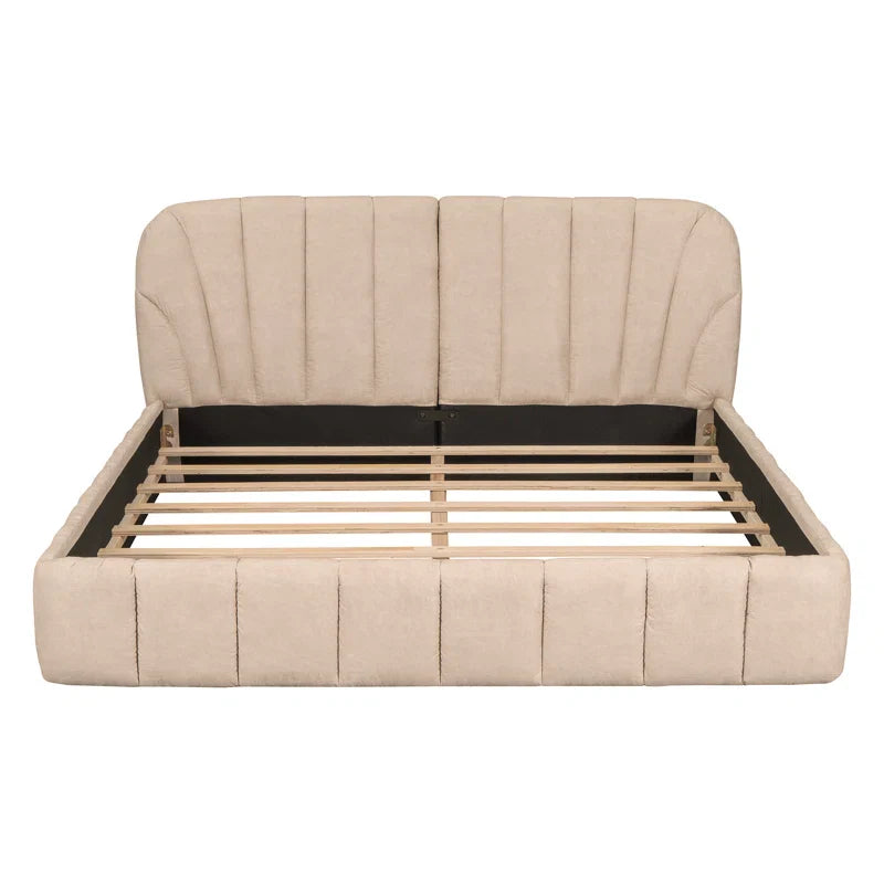Upholstered Platform Bed with Thick Fabric, Polyester
