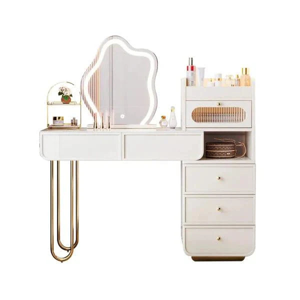 Zofia Vanity Dressing Table with Lighted Mirror & Stool – Elegant Off-White