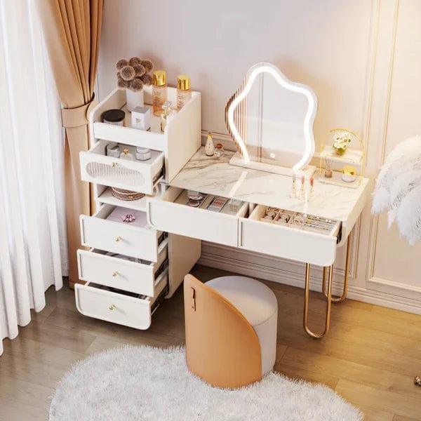 Zofia Vanity Dressing Table with Lighted Mirror & Stool – Elegant Off-White