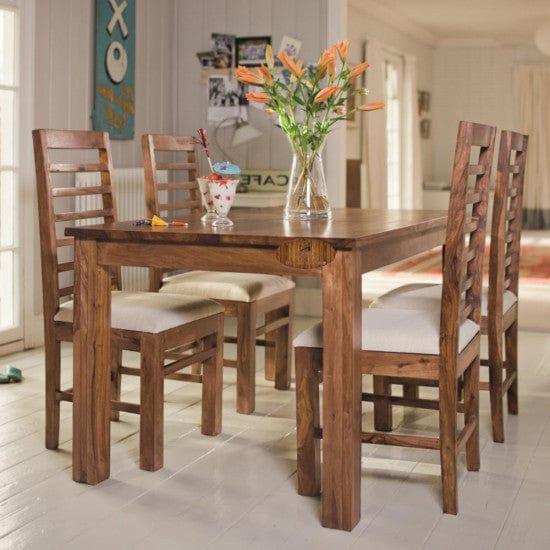 Sheesham Wood Four Seater Dining Table Set in Honey Finish