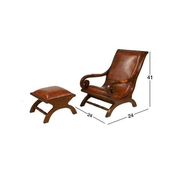 Teak Wood Armchair Lounge Chair with Ottoman
