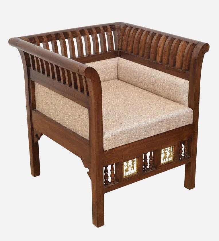 Solid Wood 1 Seater Sofa in Walnut Colour