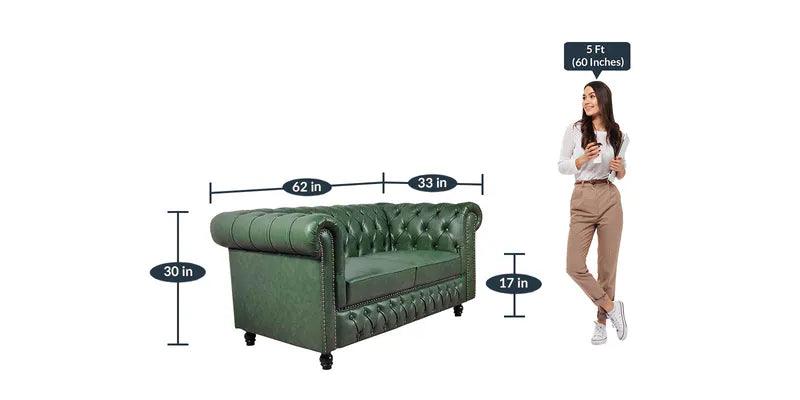 Leatherette Chesterfield 2 Seater Sofa In Olive Green Finish