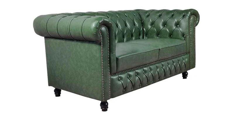 Leatherette Chesterfield 2 Seater Sofa In Olive Green Finish