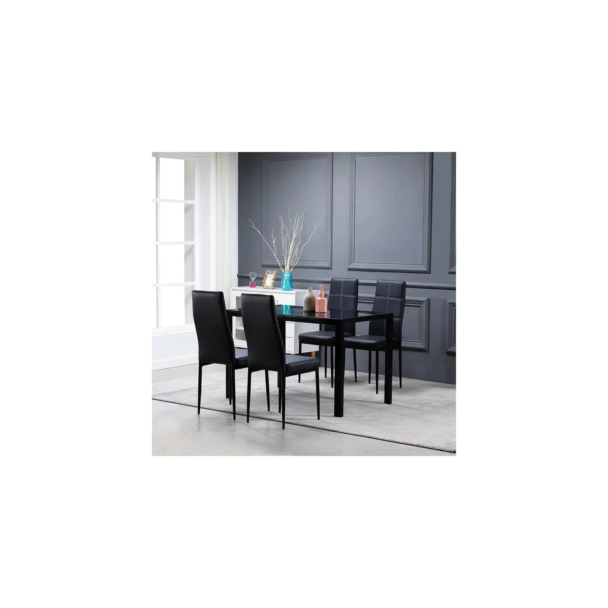 5 Piece Dining Room Table Set,4 Chairs,Glass Table Breakfast Furniture