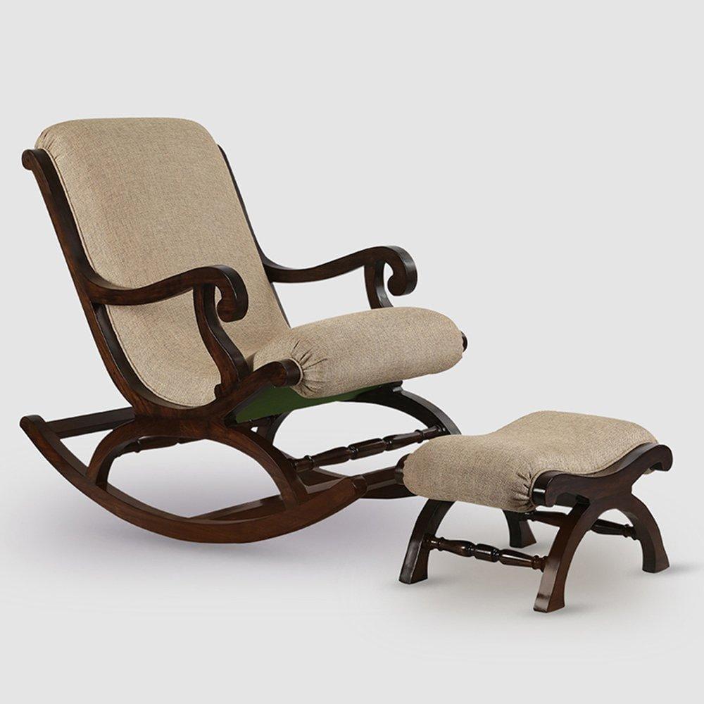 Teak Wood Rocking Chair with Footrest and Cushion for Living Room, Brown