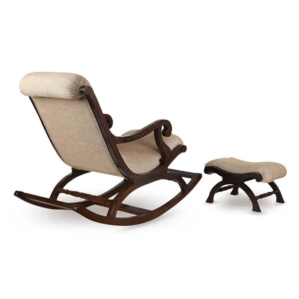 Teak Wood Rocking Chair with Footrest and Cushion for Living Room, Brown