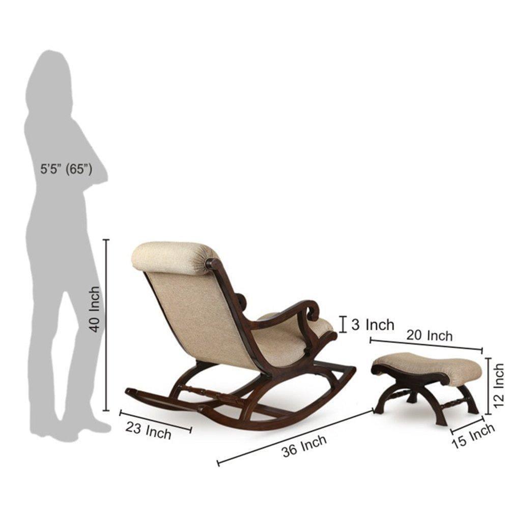 Teak Wood Rocking Chair with Footrest and Cushion for Living Room, Brown