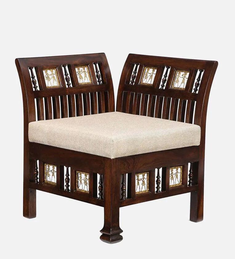 Teak Wood 1 Seater Sofa in Walnut Finish