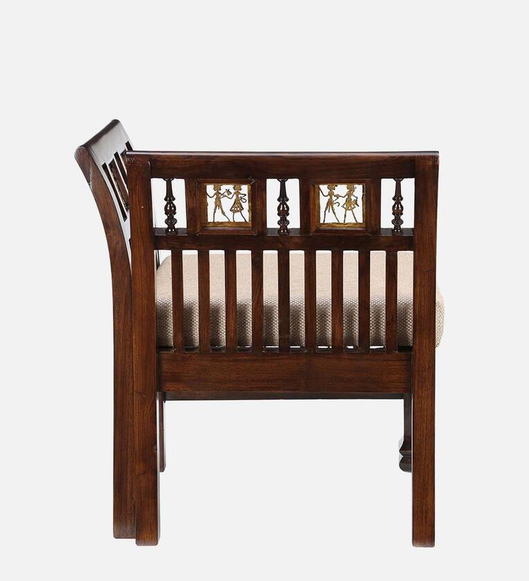 Teak Wood 1 Seater Sofa in Walnut Finish