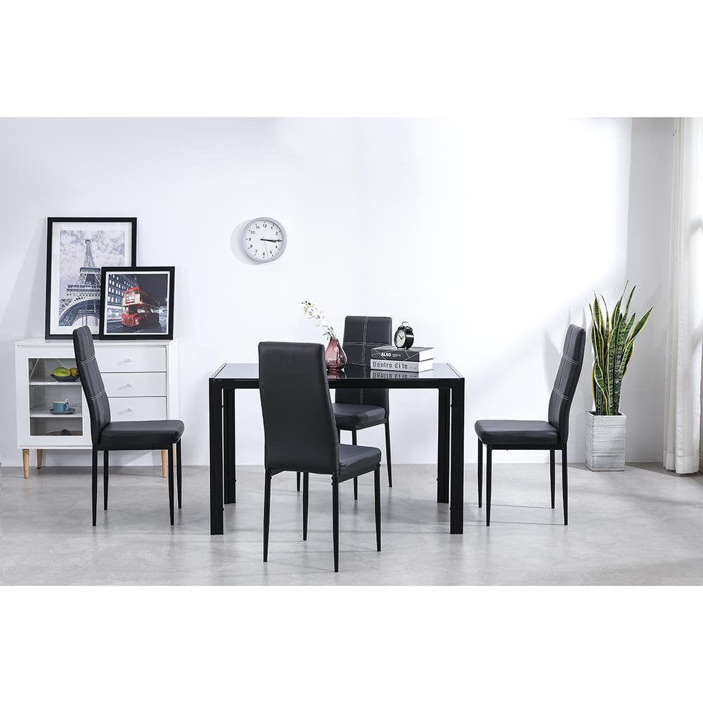 5 Piece Dining Room Table Set,4 Chairs,Glass Table Breakfast Furniture