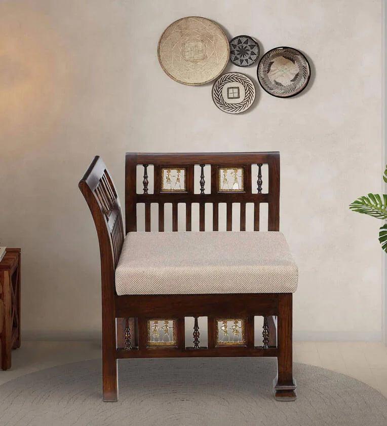 Teak Wood 1 Seater Sofa in Walnut Finish