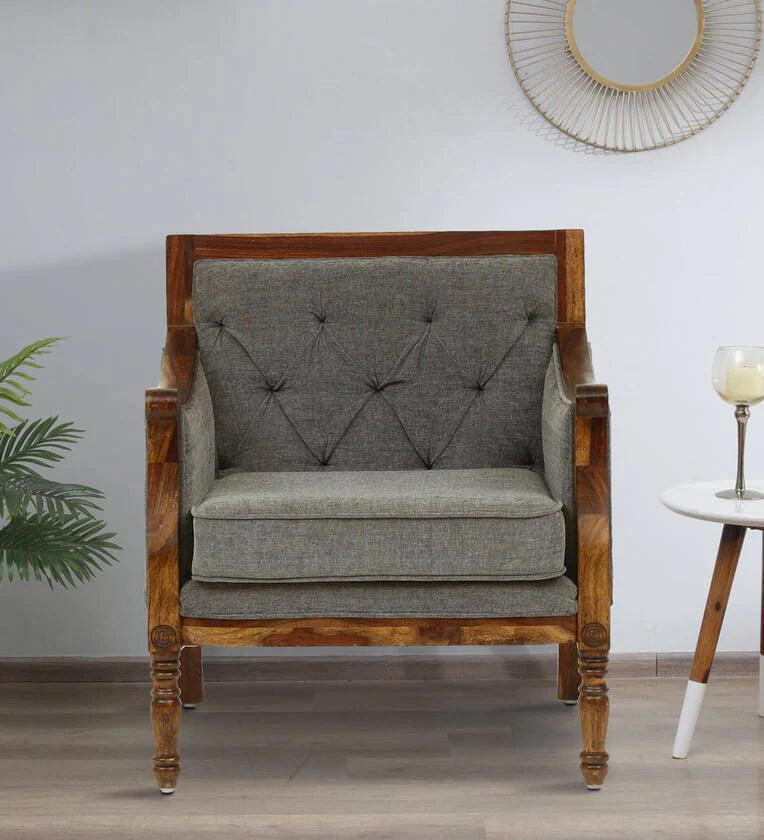 Sheesham Wood 1 Seater Sofa In Grey Colour