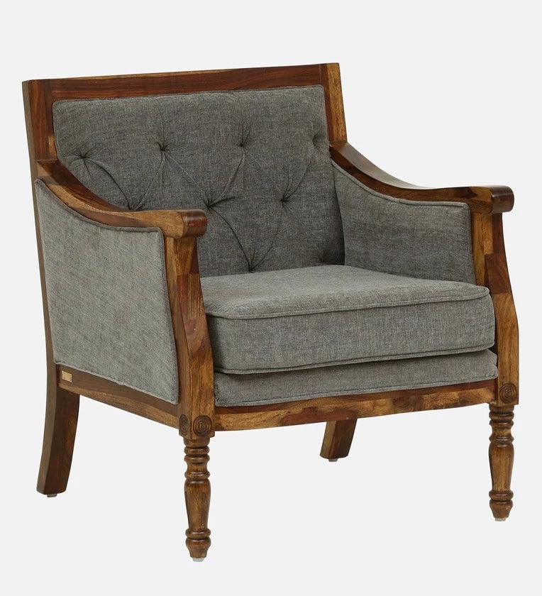 Sheesham Wood 1 Seater Sofa In Grey Colour