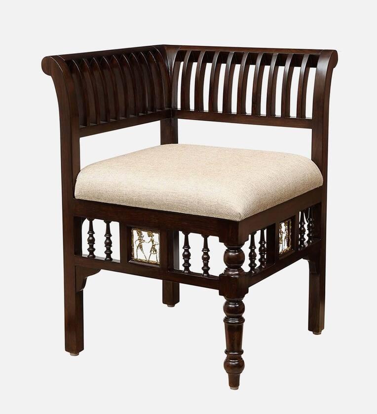 Teak Wood 1 Seater Sofa in Walnut Finish