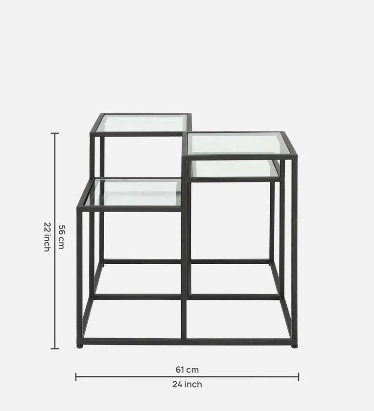 Square Metal Coffee Table In Black Colour With Glass Top