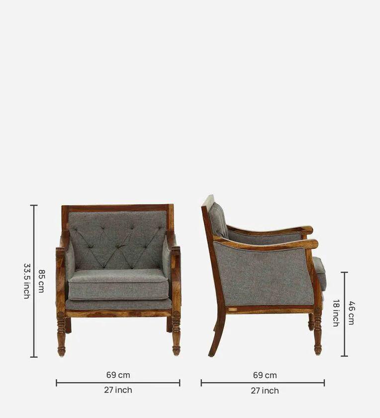 Sheesham Wood 1 Seater Sofa In Grey Colour