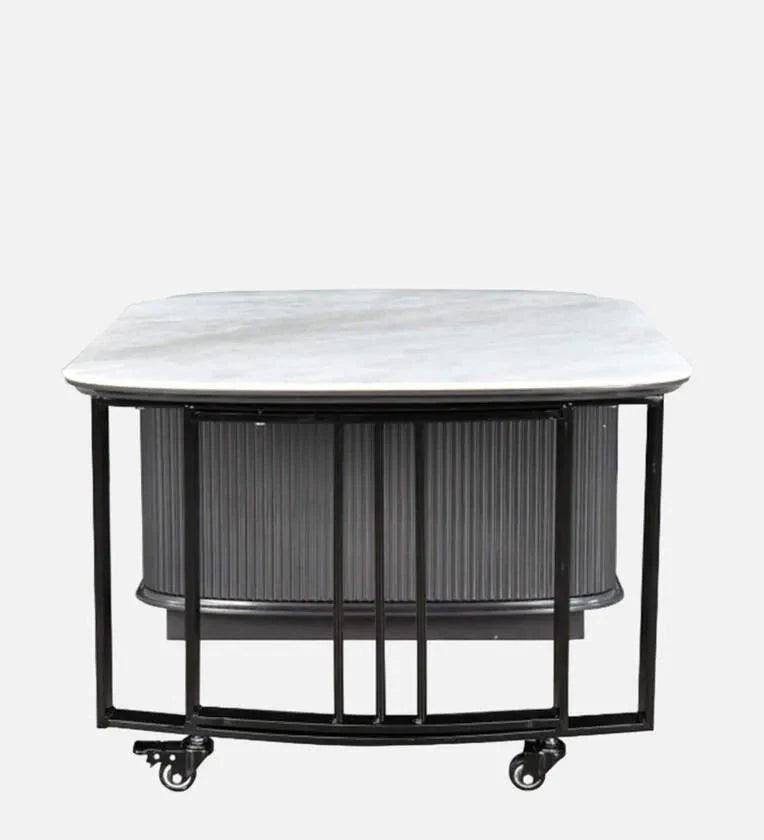 Marble Top Coffee Table in Grey Colour With Rotateable Top & 2 Pouffes