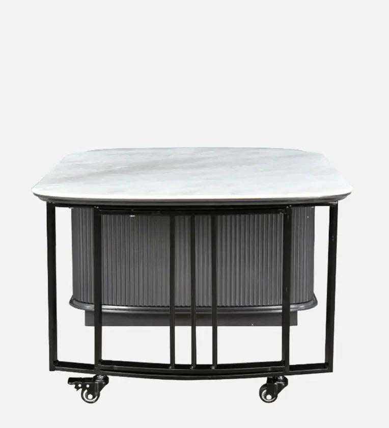 Marble Top Coffee Table in Grey Colour With Rotateable Top & 2 Pouffes