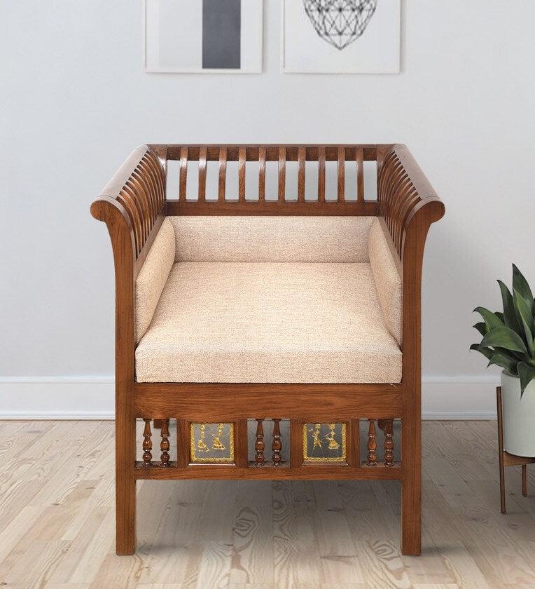 Solid Wood 1 Seater Sofa in Walnut Colour