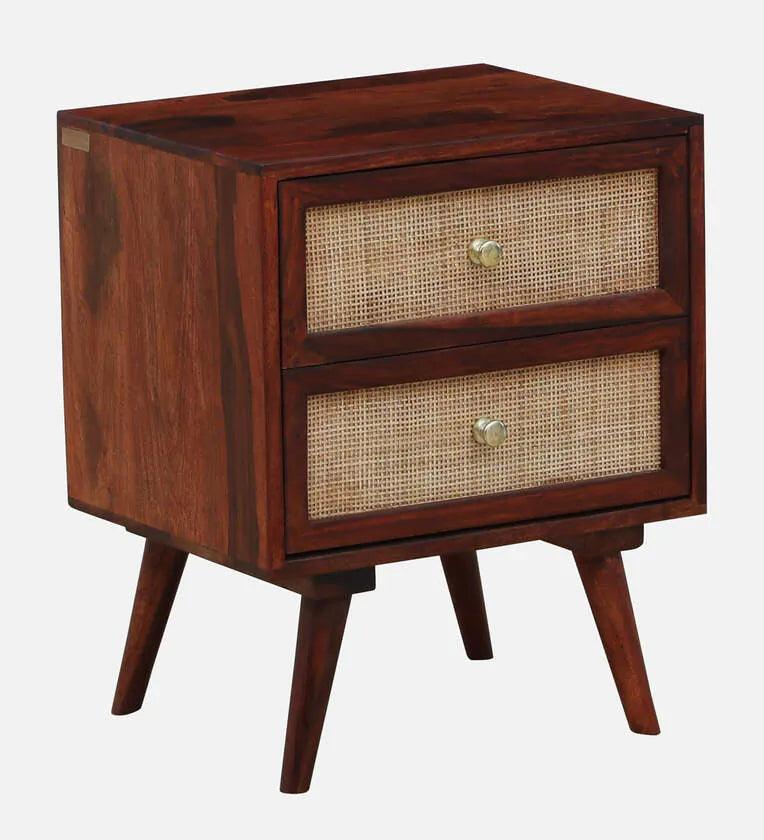 Sheesham Wood Two Drawer Bedside Table In Scratch Resistant Honey Oak Finish