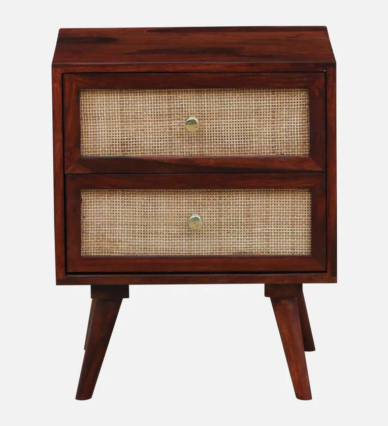 Sheesham Wood Two Drawer Bedside Table In Scratch Resistant Honey Oak Finish