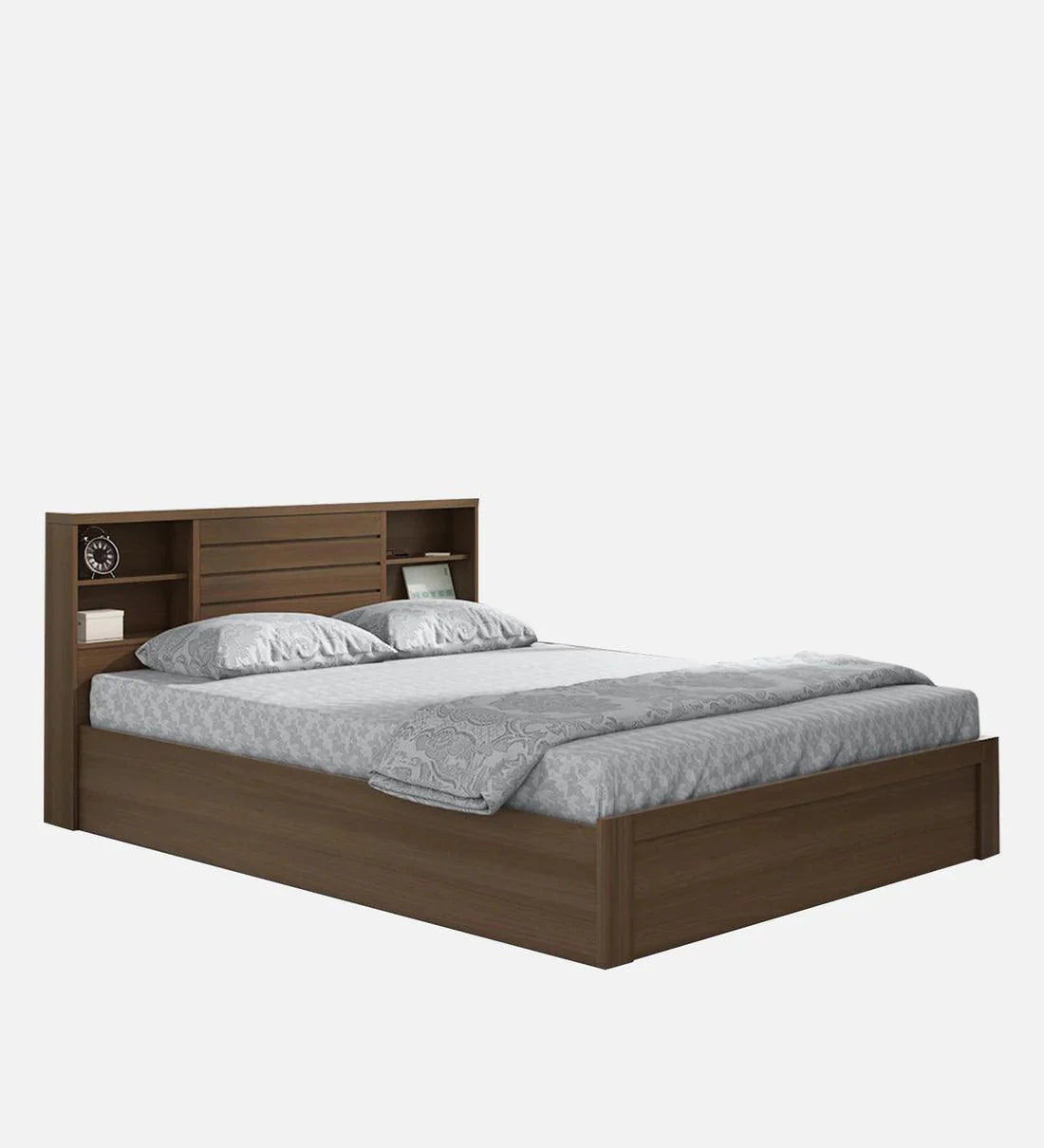 King Size Bed in Brown Finish with Box Storage