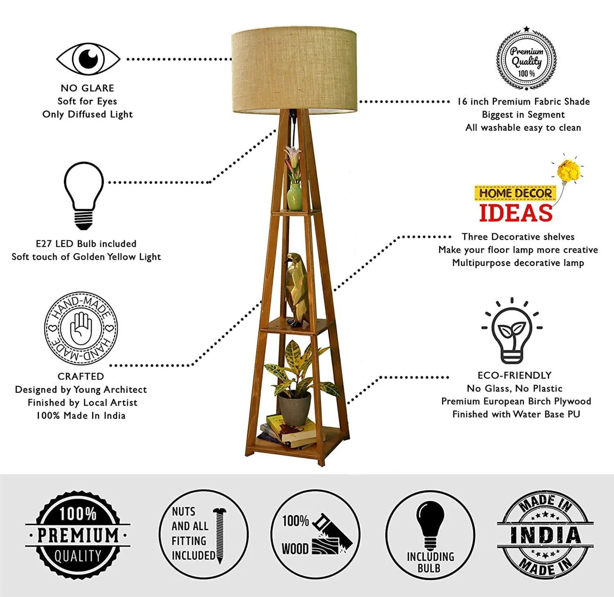 Decorative Wooden Floor Lamp for Home Decoration Living Room Corner