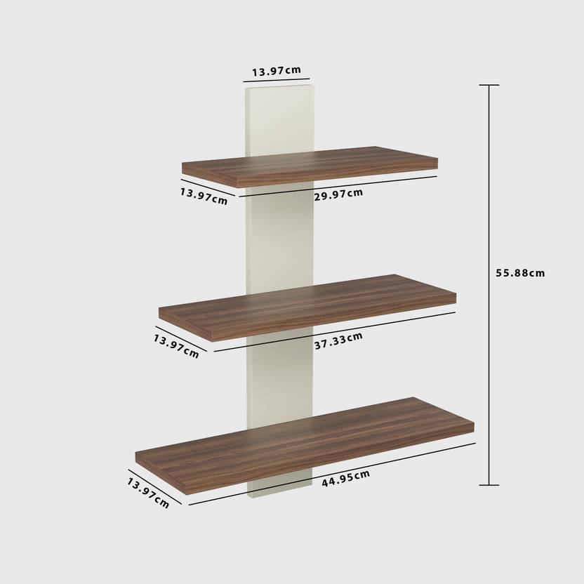Wall Decor Wall Shelves for Home Decor Items, Living Room and Bedroom Wooden Wall Shelf (Number of Shelves - 3, Brown, White)