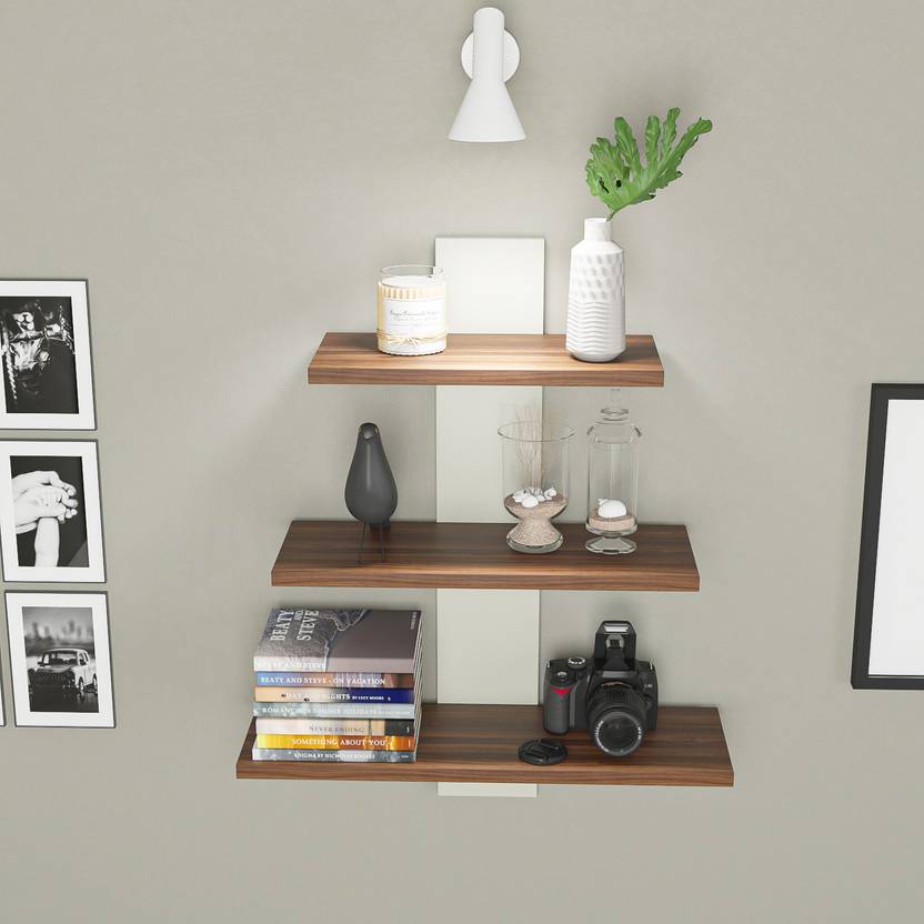 Wall Decor Wall Shelves for Home Decor Items, Living Room and Bedroom Wooden Wall Shelf (Number of Shelves - 3, Brown, White)