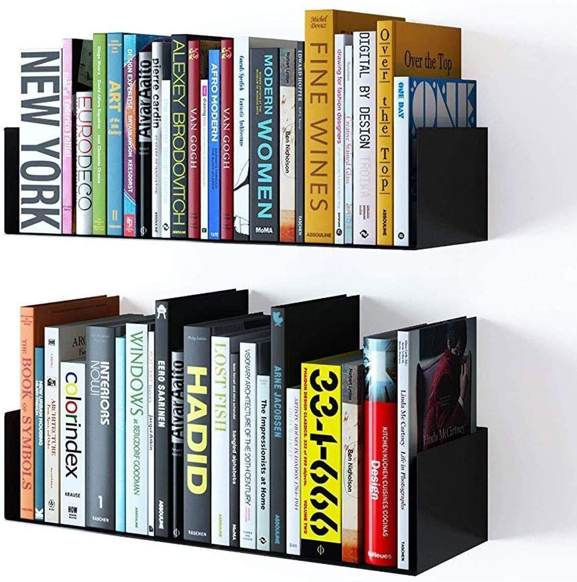 Floating Wall Mount Metal U Shape Shelf Bookcase Black Set of 2