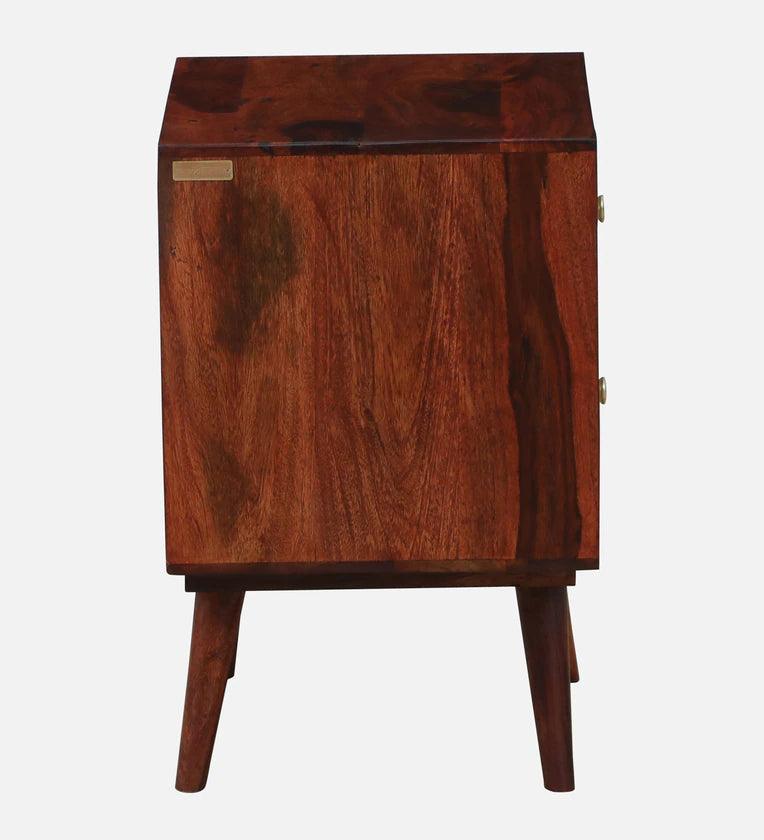 Sheesham Wood Two Drawer Bedside Table In Scratch Resistant Honey Oak Finish