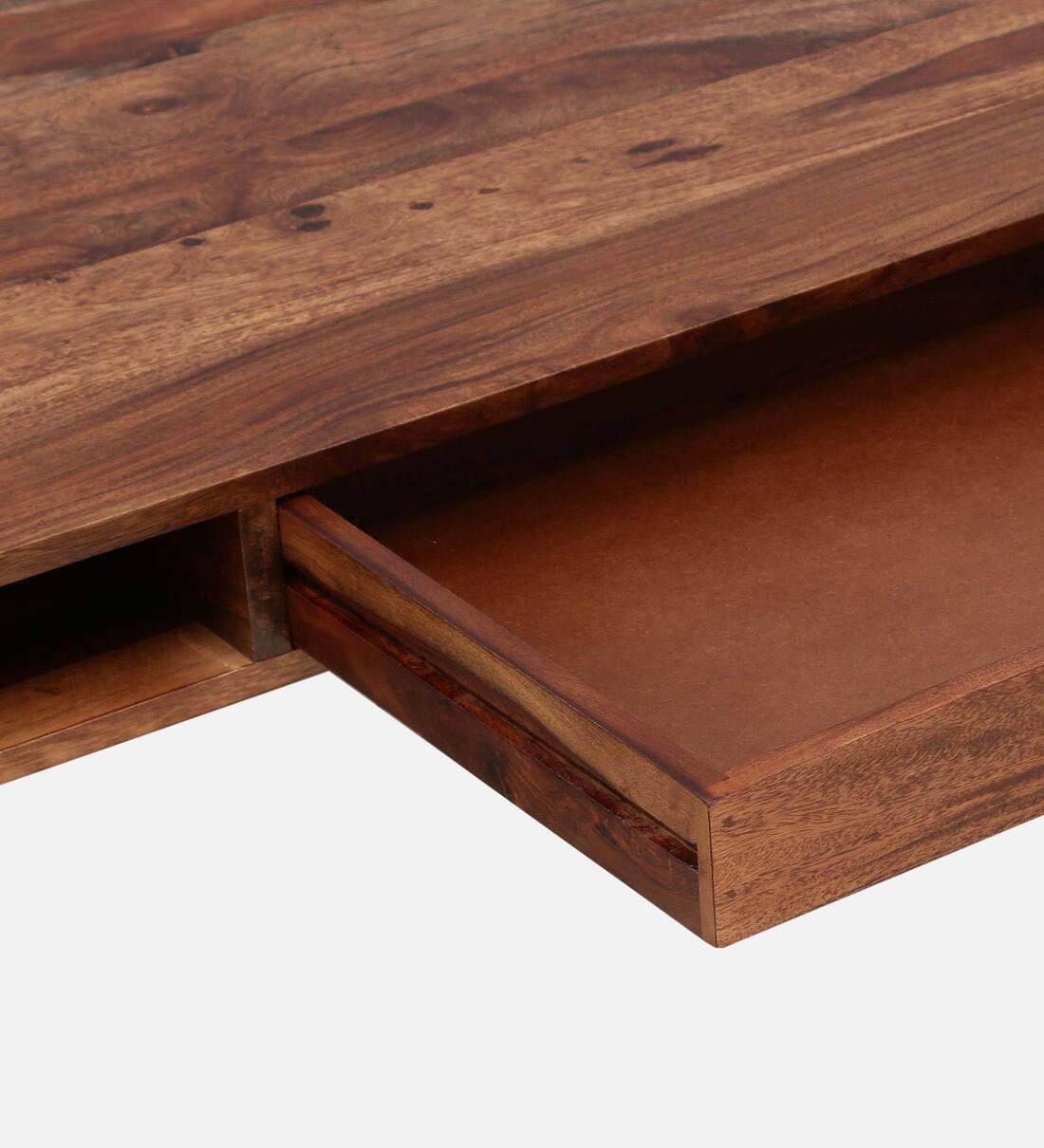 Gumina Sheesham Wood Coffee Table In Rustic Teak Finish,
